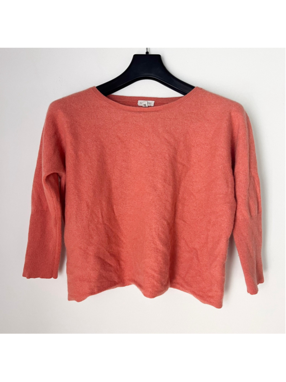 Garnet Hill 100% Cashmere Crop 3/4 Sleeve Sweater Coral Oversized M Quiet Luxury